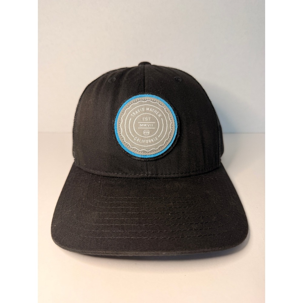 TravisMathew Mens Black Trucker Hat Snapback Mesh California Logo Patch Cap